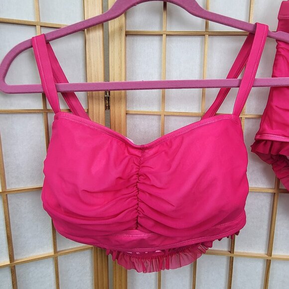 Torrid pink two-piece swimsuit bikini with ruffles high waist size 0 or 10 EUC - Picture 2 of 13